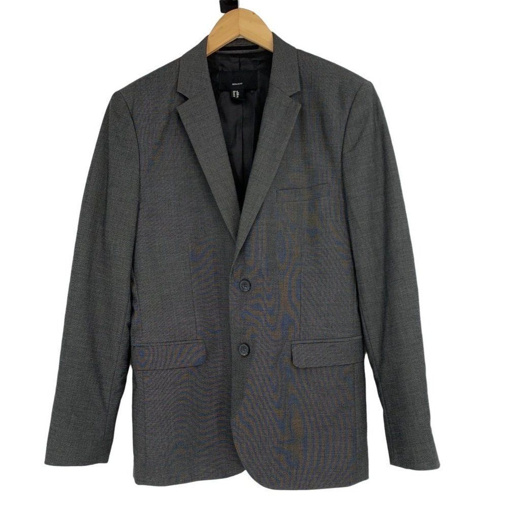 Mens H&M Sport Suit Coat Lined Size 38R Black Pixel Texture Notch Lapel 1544